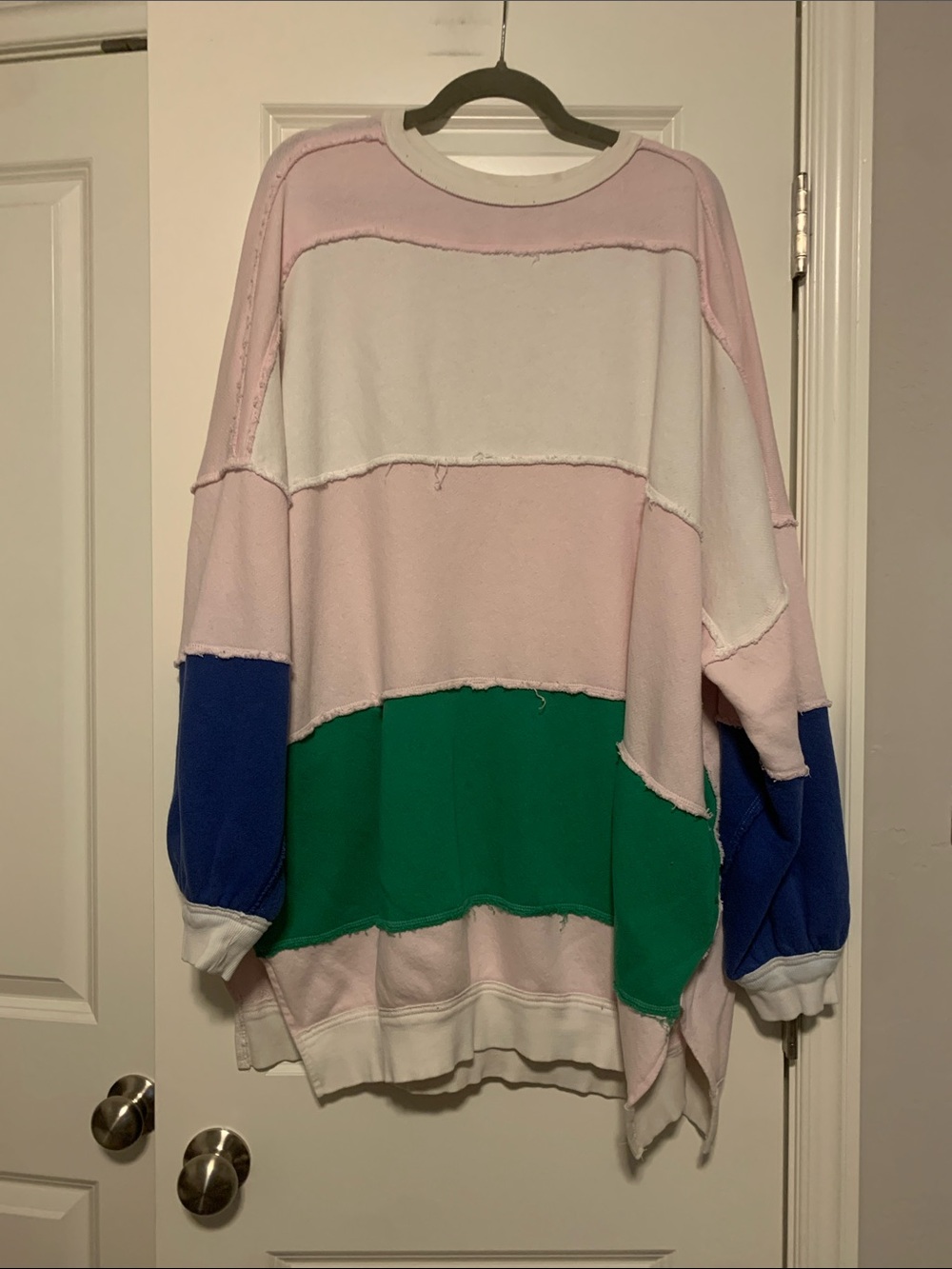 We The Free Colorblock Oversized Crew — Pink, White, Green & Blue, Sz XL GUC